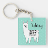 Trendy Black & White Llama & Swiss Stippen in Mint Sleutelhanger (Voorkant)