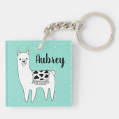 Trendy Black & White Llama & Swiss Stippen in Mint Sleutelhanger (Achterkant)