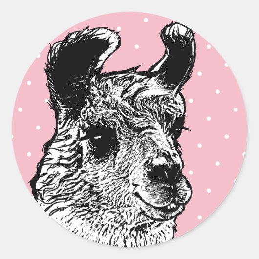 Trendy Black & White Llama White Polka Dots Ronde Sticker (Voorkant)