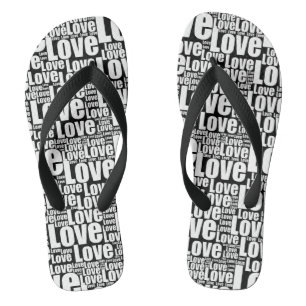 Trendy Black & White Love Typography Paar of Teenslippers