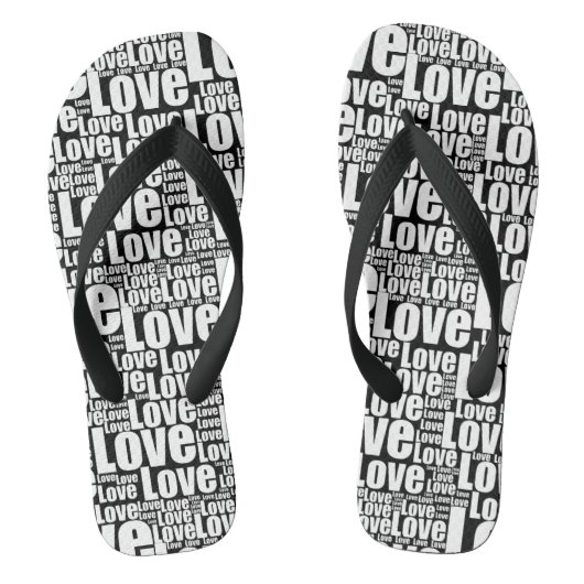 Trendy Black & White Love Typography Paar of Teenslippers (Voetbed)
