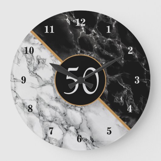 Trendy Black & White Marble Stone - Jaar / Leeftij Grote Klok (Voorkant)