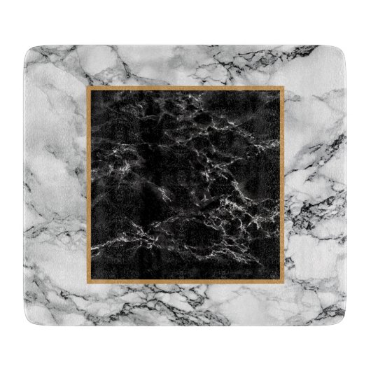 Trendy Black & White Marble Stone - Modern Snijplank (Voorkant)