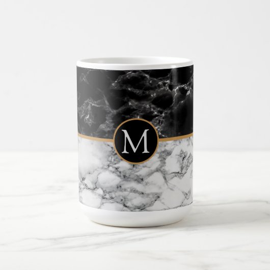 Trendy Black & White Marble Stone toevoegen Letter Magische Mok (Midden)