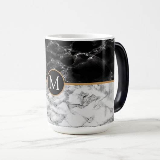 Trendy Black & White Marble Stone toevoegen Letter Magische Mok (Voorkant rechts)