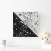 Trendy Black & White Marble Stone Vierkante Klok (Huis)