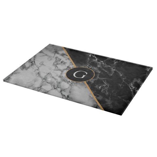 Trendy Black & White Marble Stone Voeg je brief to Snijplank (Hoek)