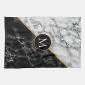Trendy Black & White Marble Stone Voeg je brief to Theedoek (Horizontaal)