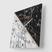 Trendy Black & White Marble Stone - Voeg Jouw teks Vierkante Klok (Hoek)
