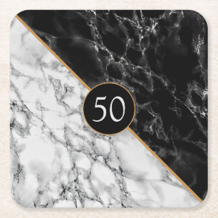 Trendy Black & White Marble Stone - Voeg leeftijd/ Kartonnen Onderzetters
