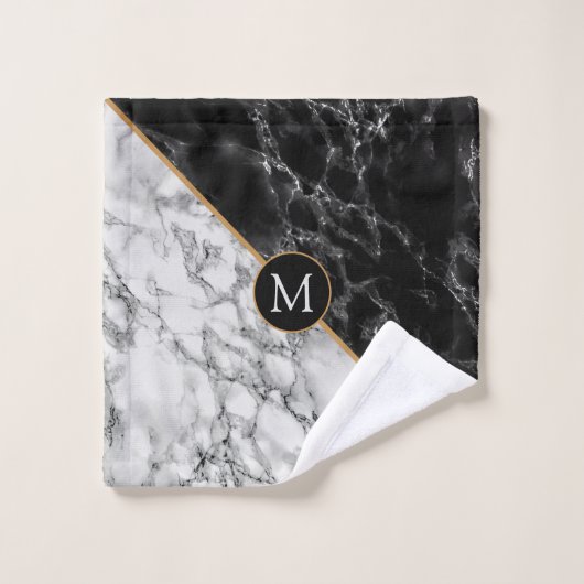 Trendy Black & White Marble Stone - Voeg uw brief Bad Handdoek (Wasdoekje)