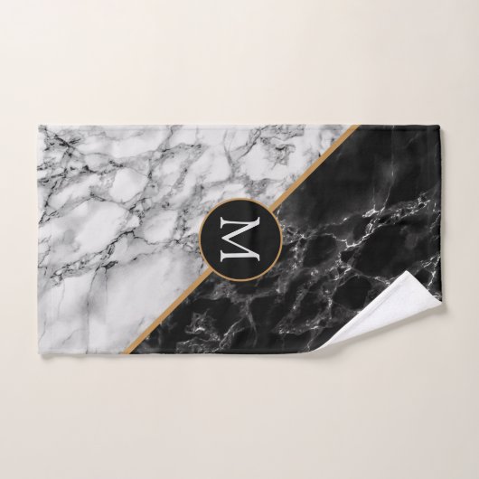 Trendy Black & White Marble Stone - Voeg uw brief  Bad Handdoek (Handdoek)