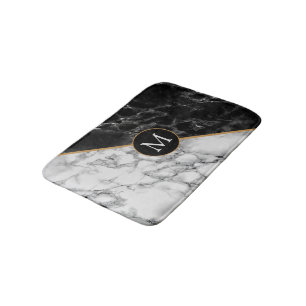 Trendy Black & White Marble Stone - Voeg uw brief  Badmat