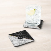 Trendy Black & White Marble Stone - Voeg uw brief  Bier Onderzetter (Rechterzijde)