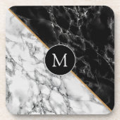 Trendy Black & White Marble Stone - Voeg uw brief  Bier Onderzetter (Voorkant)