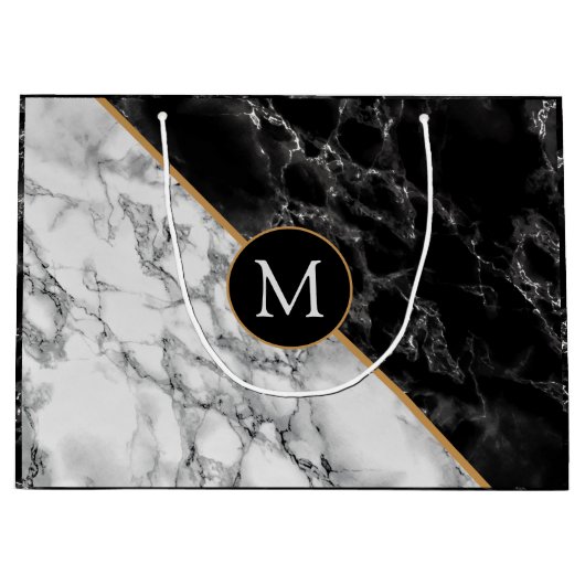 Trendy Black & White Marble Stone - Voeg uw brief  Groot Cadeauzakje (Voorkant)