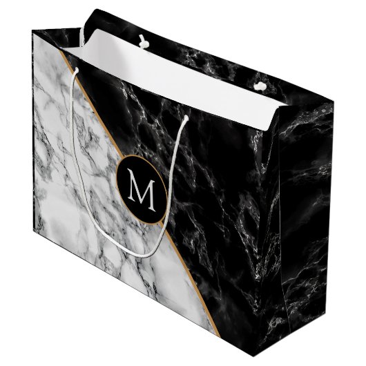 Trendy Black & White Marble Stone - Voeg uw brief  Groot Cadeauzakje (Voorkant Gekanteld)