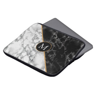 Trendy Black & White Marble Stone - Voeg uw brief  Laptop Sleeve
