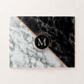 Trendy Black & White Marble Stone - Voeg uw brief Legpuzzel (Horizontaal)
