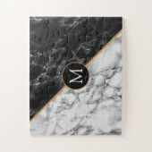 Trendy Black & White Marble Stone - Voeg uw brief Legpuzzel (Verticaal)