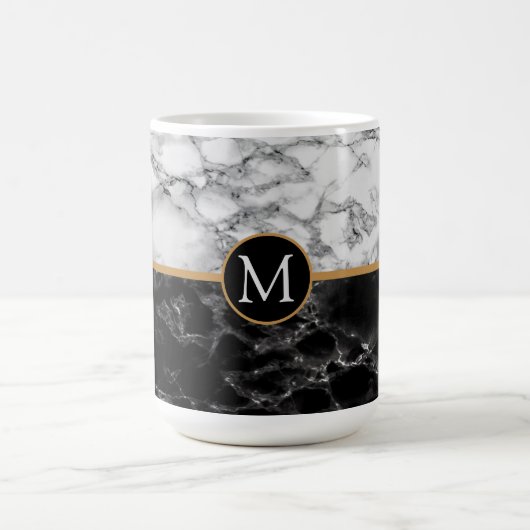 Trendy Black & White Marble Stone - Voeg uw brief  Magische Mok (Midden)