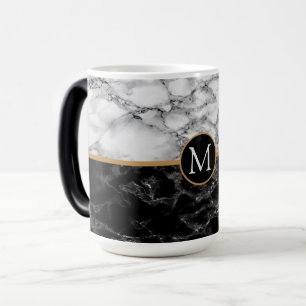 Trendy Black & White Marble Stone - Voeg uw brief  Magische Mok