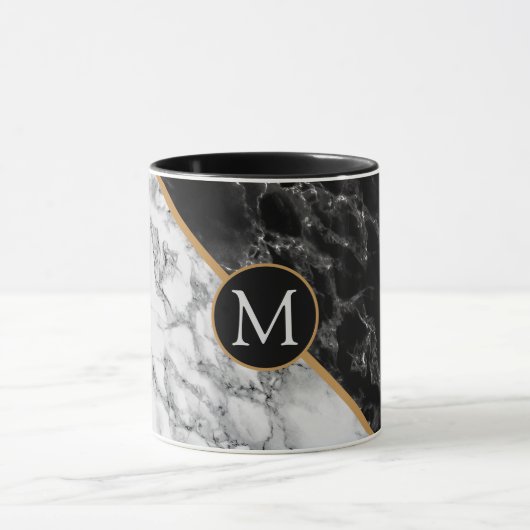Trendy Black & White Marble Stone - Voeg uw brief  Mok (Midden)