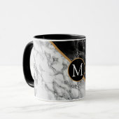 Trendy Black & White Marble Stone - Voeg uw brief  Mok (Voorkant links)