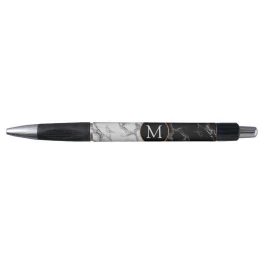 Trendy Black & White Marble Stone - Voeg uw brief  Pen (Voorkant)