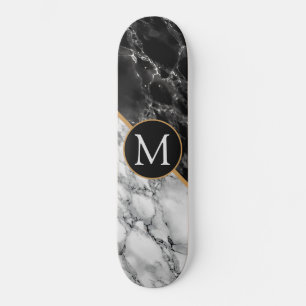 Trendy Black & White Marble Stone - Voeg uw brief Persoonlijk Skateboard