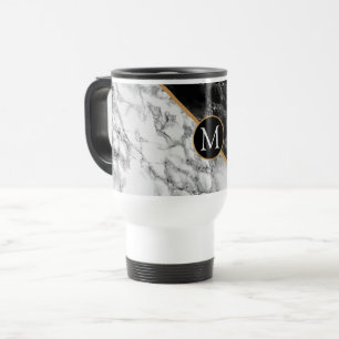Trendy Black & White Marble Stone - Voeg uw brief Reisbeker