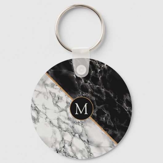 Trendy Black & White Marble Stone - Voeg uw brief Sleutelhanger (Voorkant)