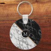 Trendy Black & White Marble Stone - Voeg uw brief Sleutelhanger (Voorkant)