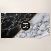 Trendy Black & White Marble Stone - Voeg uw brief  Strandlaken (Voorkant)