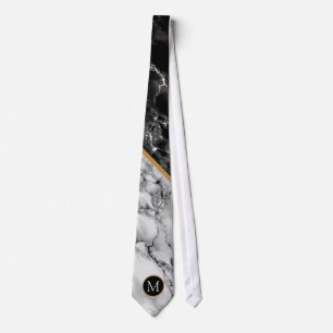 Trendy Black & White Marble Stone - Voeg uw brief  Stropdas