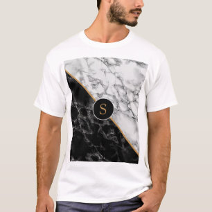Trendy Black & White Marble Stone - Voeg uw brief T-shirt