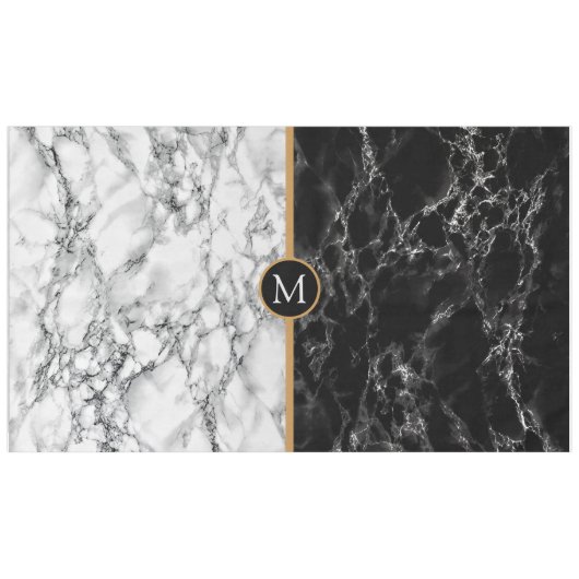 Trendy Black & White Marble Stone - Voeg uw brief Tafelkleed (Voorkant (Horizontaal))