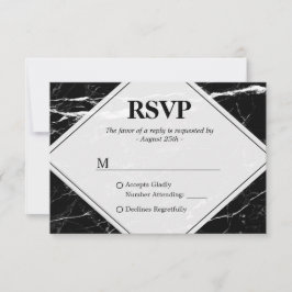 Trendy Black White Marble Wedding RSVP Kaartje