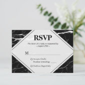 Trendy Black White Marble Wedding RSVP Kaartje (Staand voorkant)