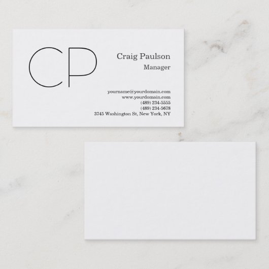 Trendy Black White Minimalist Modern Monogram Visitekaartje (Voorkant / Achterkant)