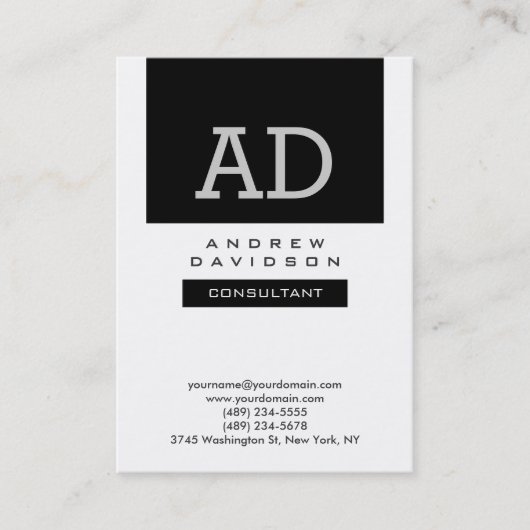 Trendy Black White Modern Monogram Visitekaartje (Voorkant)