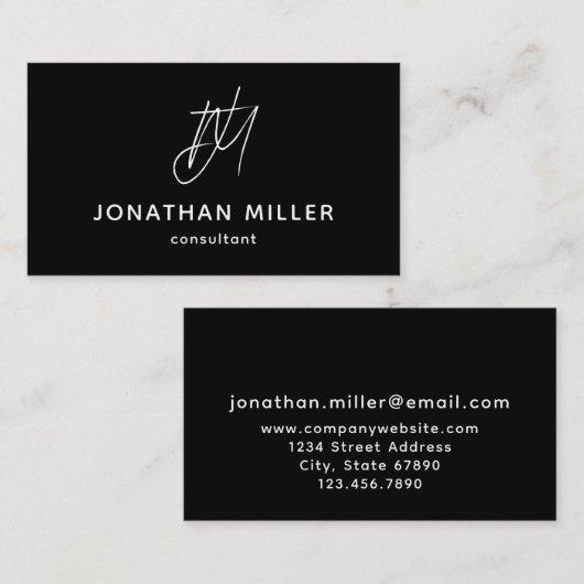 Trendy Black White Monogram Visitekaartje (Voorkant / Achterkant)