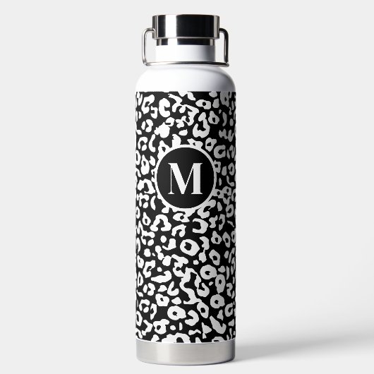 Trendy Black White Monogram Waterfles (Achterkant)