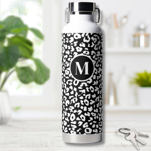 Trendy Black White Monogram Waterfles