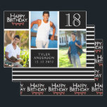 Trendy Black White Photo Collage 18th Birthday Inpakpapier Vel<br><div class="desc">Verpak die cadeaus in stijl met dit gecoördineerde verjaardagspapierpakket. Het eerste vel is voorzien van een trendy fotocollage met ruimte voor drie foto's. U kunt de naam toevoegen van de persoon die zijn verjaardag viert, evenals zijn leeftijd en verjaardagsdatum. Het tweede vel is een coördinerende zwarte en witte streep. Het...</div>