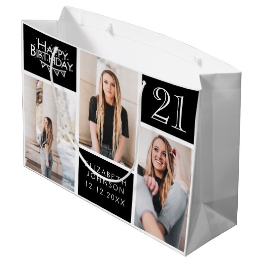 Trendy Black White Photo Collage 21st Birthday Groot Cadeauzakje