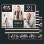 Trendy Black White Photo Collage 21st Birthday Inpakpapier Vel<br><div class="desc">Verpak die cadeaus in stijl met dit gecoördineerde verjaardagspapierpakket. Het eerste vel is voorzien van een trendy fotocollage met ruimte voor drie foto's. U kunt de naam toevoegen van de persoon die zijn verjaardag viert, evenals zijn leeftijd en verjaardagsdatum. Het tweede vel is een coördinerende zwarte en witte streep. Het...</div>