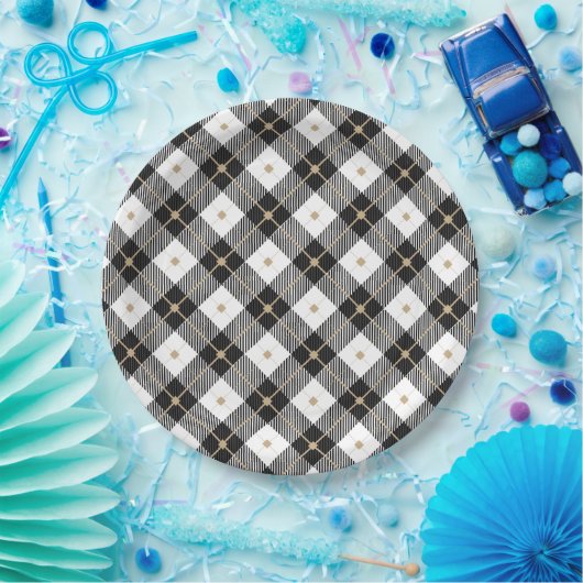 Trendy Black White Pset Pattern Papieren Bordje (Feest)