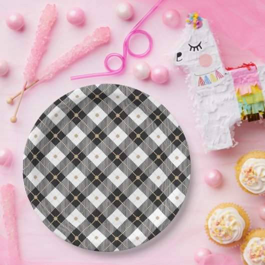 Trendy Black White Pset Pattern Papieren Bordje (Feest)