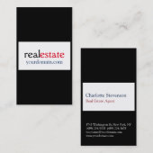 Trendy Black White Real Estate Agent Professional Visitekaartje (Voorkant / Achterkant)